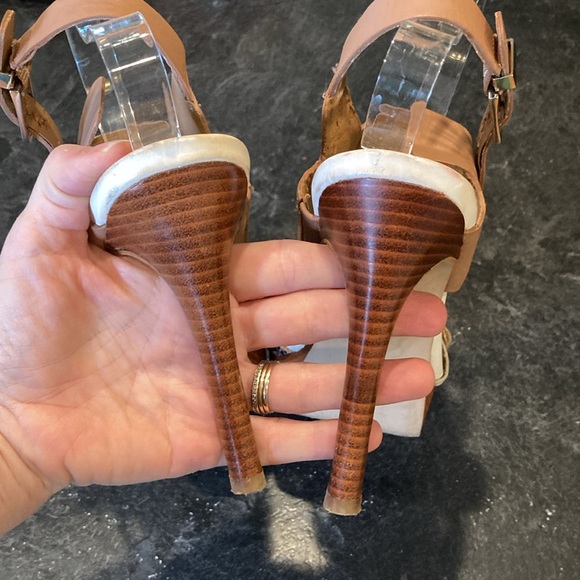 Women’s Marc Fisher Stacie tan brown leather stiletto heel sandals shoes size 9 - Picture 7 of 10